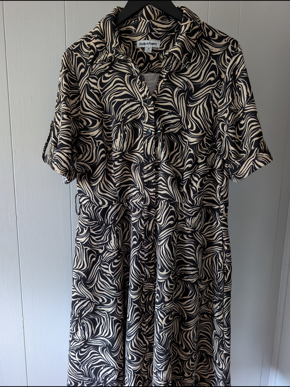 Shelby & Palmer Black and Cream Printed Shirt Dress